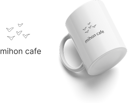 mihoncafeのロゴとマグカップのモックアップ画像